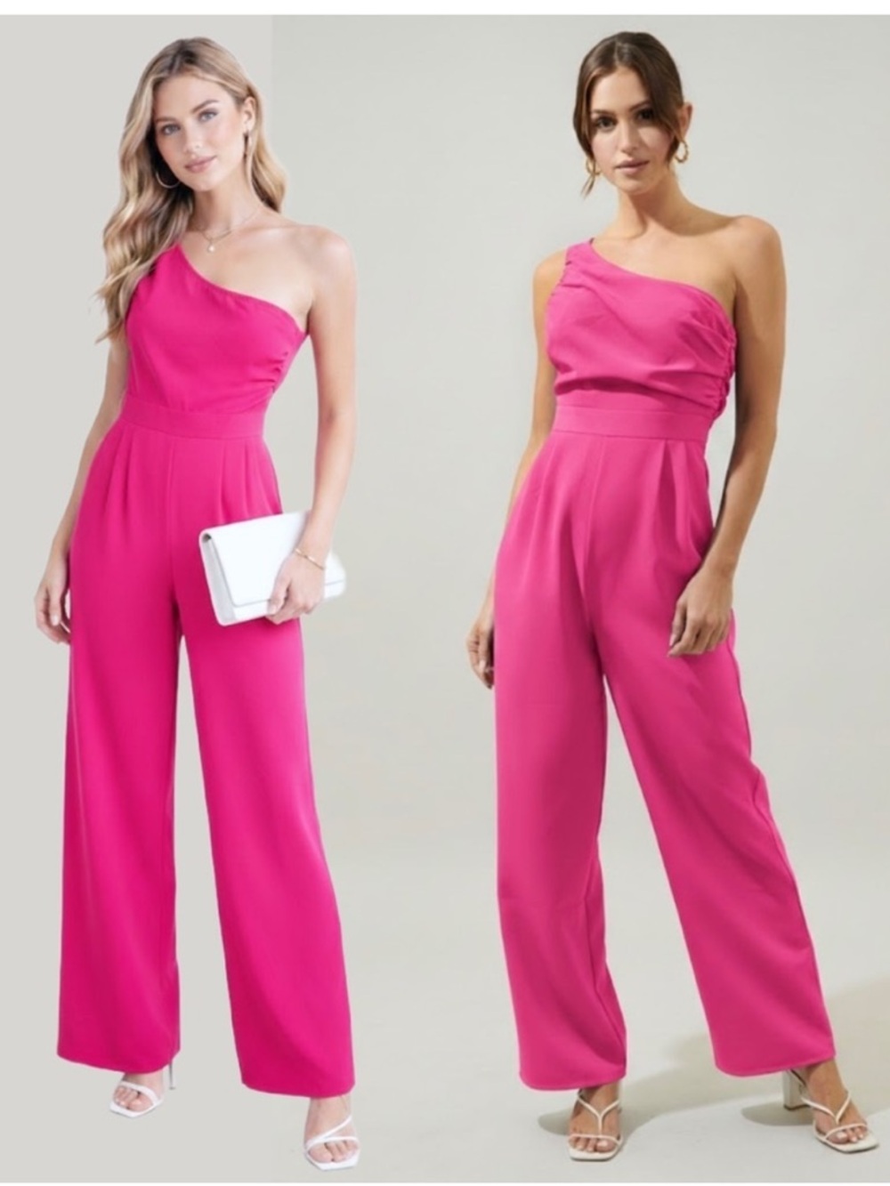 Sugarlips NWT pink one shoulder side ruched jumpsuit Barbie